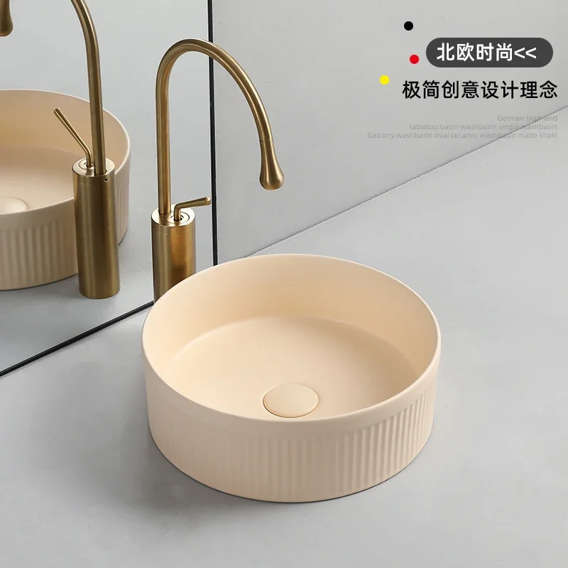 Cream counter basin Round household bathroom Small washbasin B & B ceramic art basin