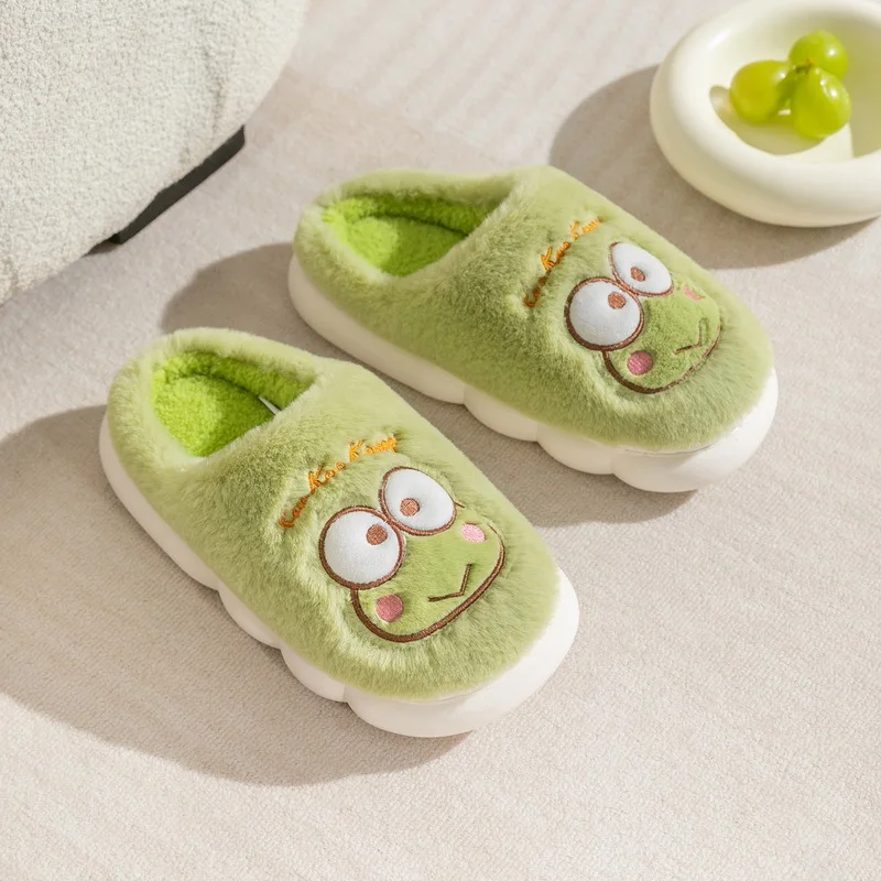 Kawaii Sanrios Plush Slippers Anime Keroppi Kuromi Cinnamoroll My Melody Autumn Winter Soft Sole Slippers Cute Home Shoes Gifts