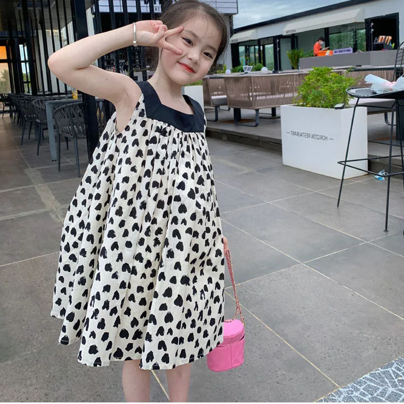 New Summer Girls\' Dresses Love Print Square Neck Princess Dress Casual Tank Top Vest Dress Children\'s Dress Baby Kids Clothing