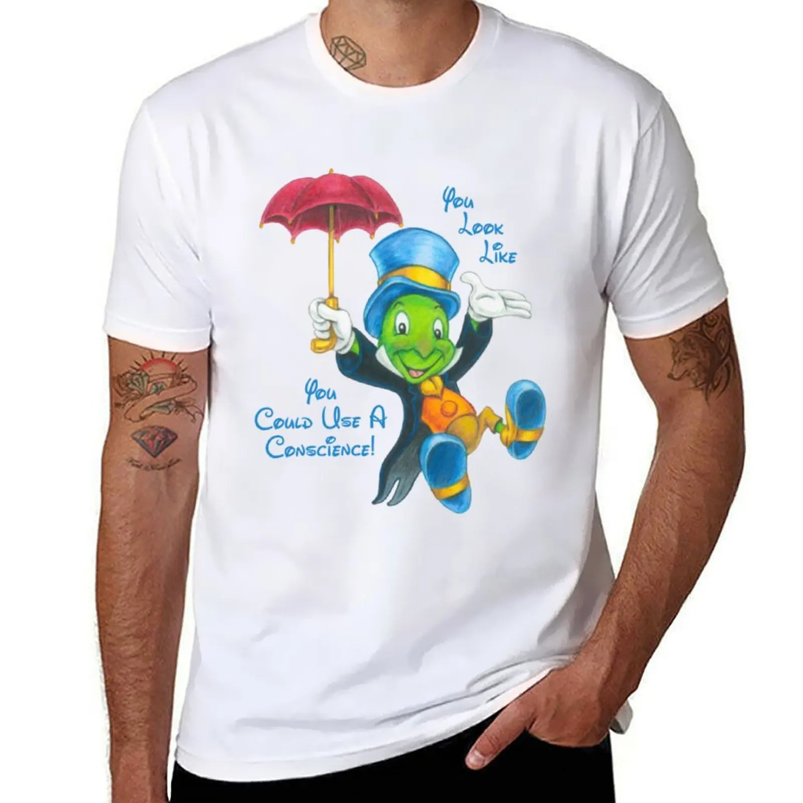 

Jiminy Cricket Thinks You Look Like You Could Use A Conscience! T-Shirt t shirts for man graphic vintage man t shirt cotton