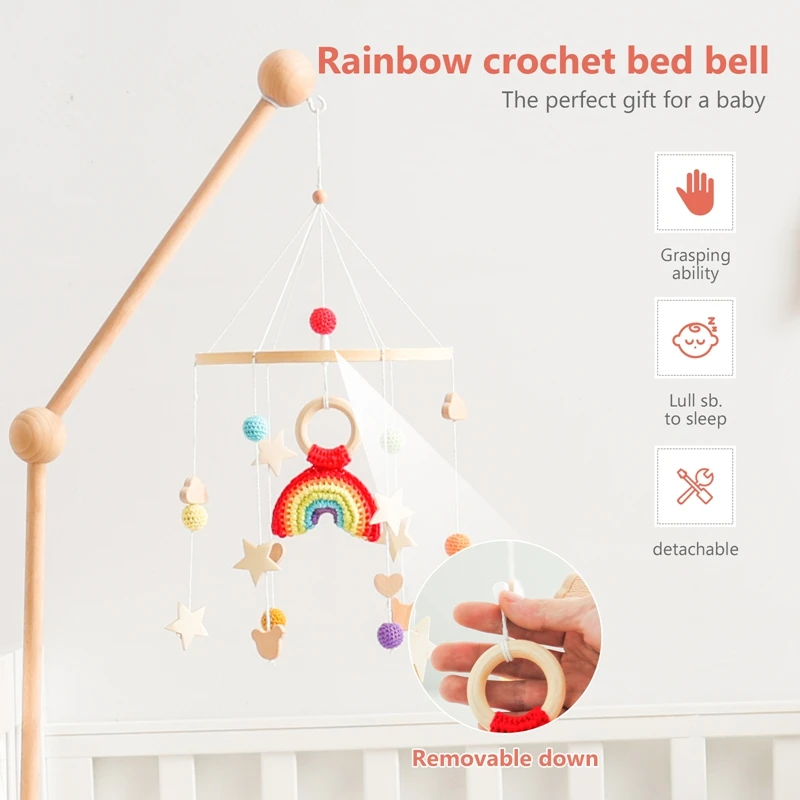 Baby Rattle Toy 0-12 Months Wooden Mobile On The Bed Beech Wind Chime Style Bed Bell For Baby Holder Bracket Infant Crib Boy Toy