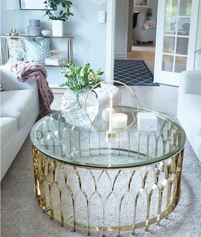 High Quality Luxury Gold Stainless Steel Coffee Table Tempered Glass Center Table Side Table for Home Hotel