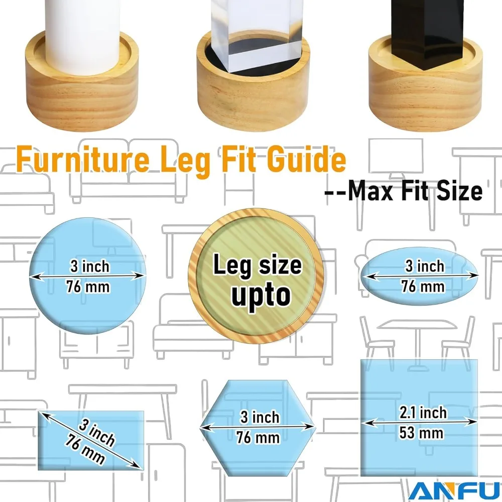 Bed Risers Furniture Legs, Solid Wood Furniture Raisers with Sleepy Bear Pattern, 2 Stackable Non-Slip Heavy-Duty Wooden Sofa Fr