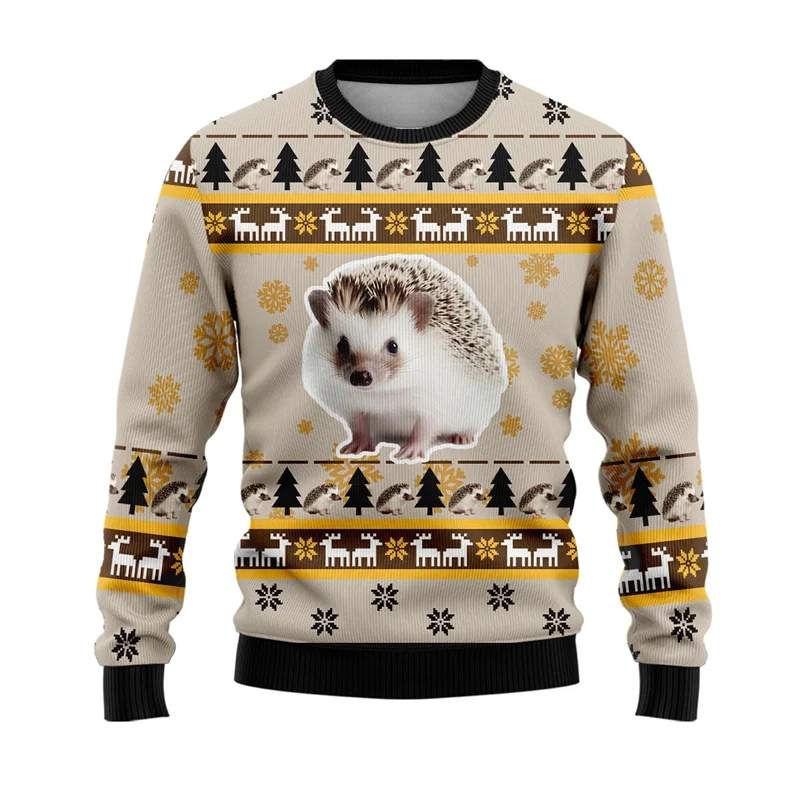 Men Sweater Giraffe Bee Hedgehog Graphic Sweatshirts Men Women Pet Ugly Christmas Sweaters For Kids Clothes Crewneck Pullover