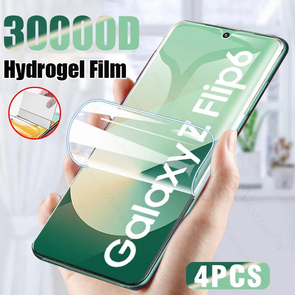 4Pcs HD 30000D Full Glue Hydrogel Film For Samsung Galaxy Z Flip6 5G ZFlip6 Flip 6 Z6 Curved Screen Protector Not Tempered Glass