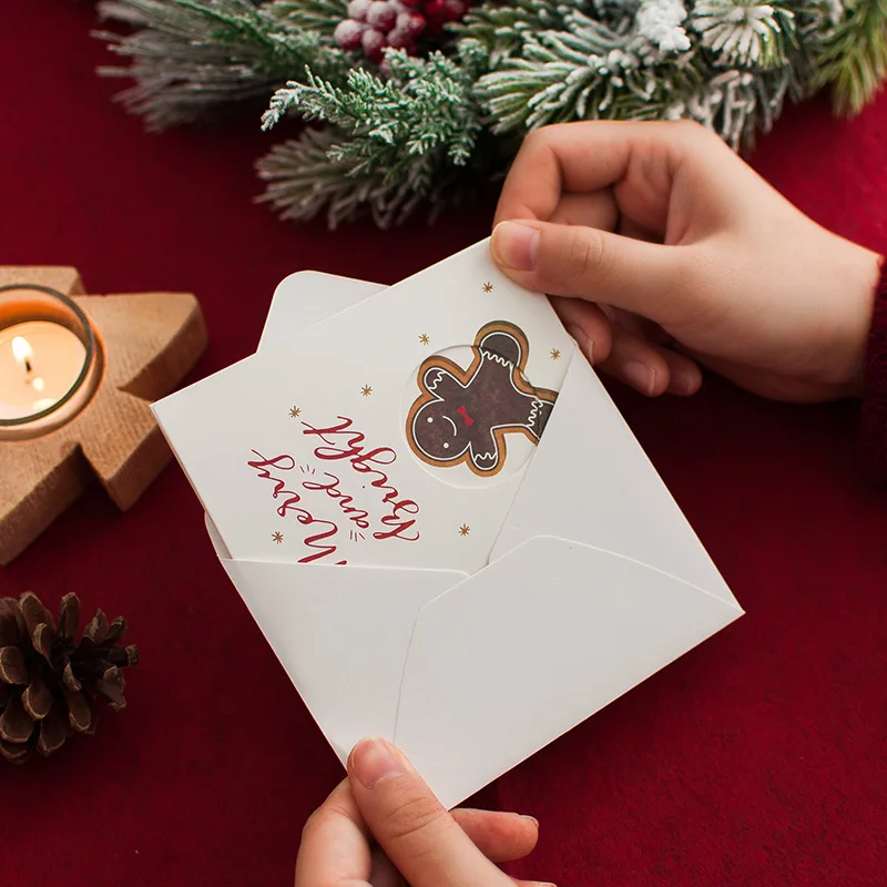 

1/3/6pcs Merry Christmas Gift Cards Greeting Card With Envelopes Sticker New Year Postcard Card Xmas Folding Card 2024 Kid Gift