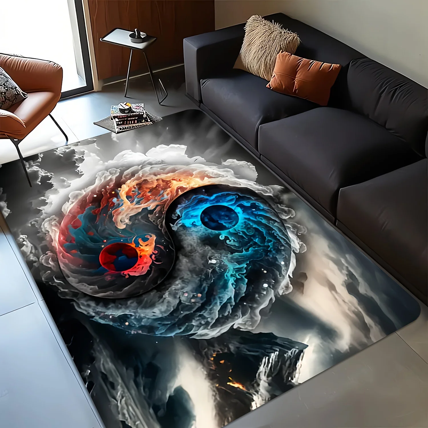 Mountain‑River‑Bagua Printed Rug, Traditional Decor for Entryway, Bedroom, Living‑Room & Indoor Home Use