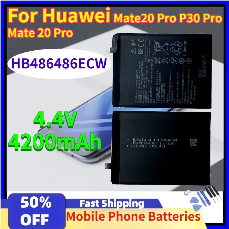 New 4.4V 4200mAh HB486486ECW Mobile Phone Batteries for Huawei Mate20 Pro P30 Pro Mate 20 Pro Replacement Battery with Tools