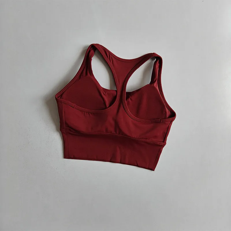 Damen Racer-Back Sport-BH Fitness-Weste Lauf-Gym-Top mit festen Cups Pilates-Trainings-Tanktop Sportbekleidung – Detail 6