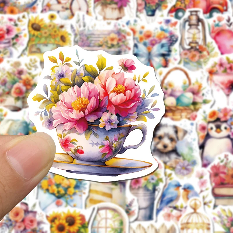 50 قطعة من الملصقات الجمالية على شكل زهرة مائية للفتيات على شكل زهرة حبر جرافيتي ومذكرات الكمبيوتر المحمول للأطفال شارات مقاومة للماء ألعاب تزيين #2