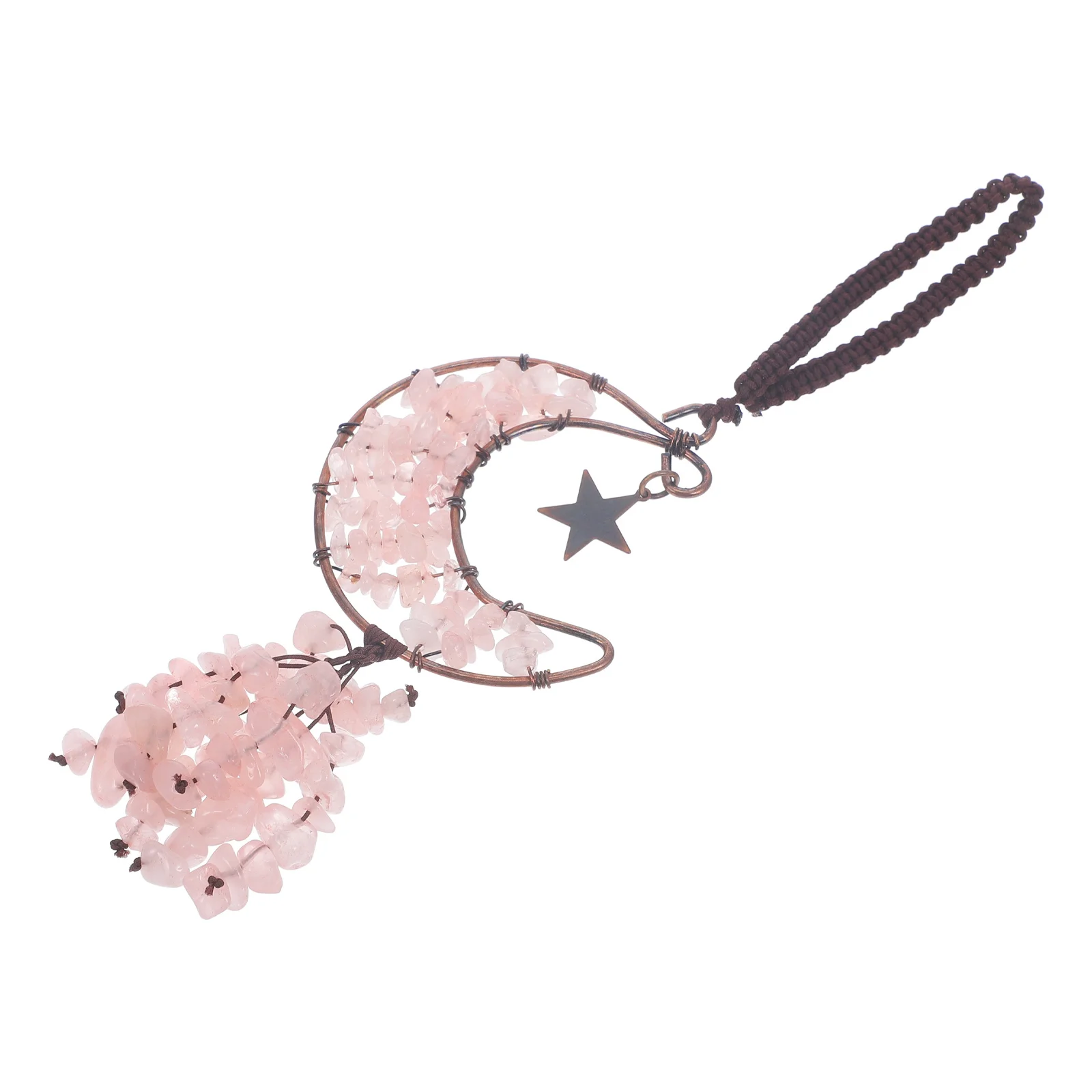 

Moon Crystal Hanging Ornament for Car Rear View Mirror Decor - Natural Stone Tassel Pendant Auto Interior Accessories Gift