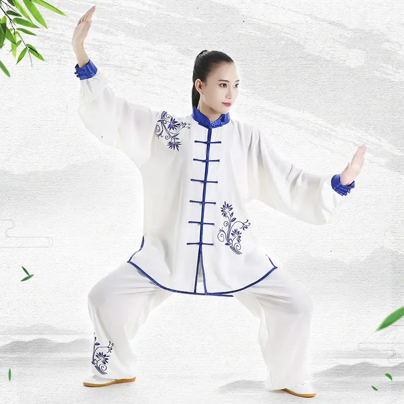 

Long Sleeved Wushu Clothes Embroidery TaiChi KungFu Uniform Spring Autumn Female Tai Chi Suit Uniforms Exercise Clothing