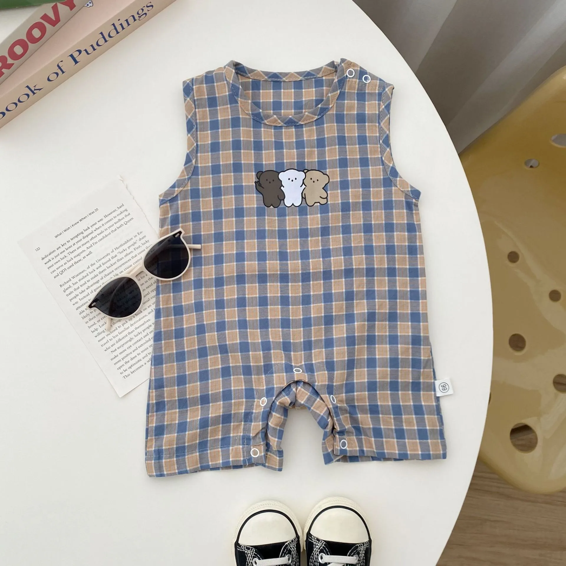 

Newborn Baby Girl Boy Summer Plaid Romper Pack Tank Top Romper Sleeveless One-piece Cami Bodysuit Jumpsuit