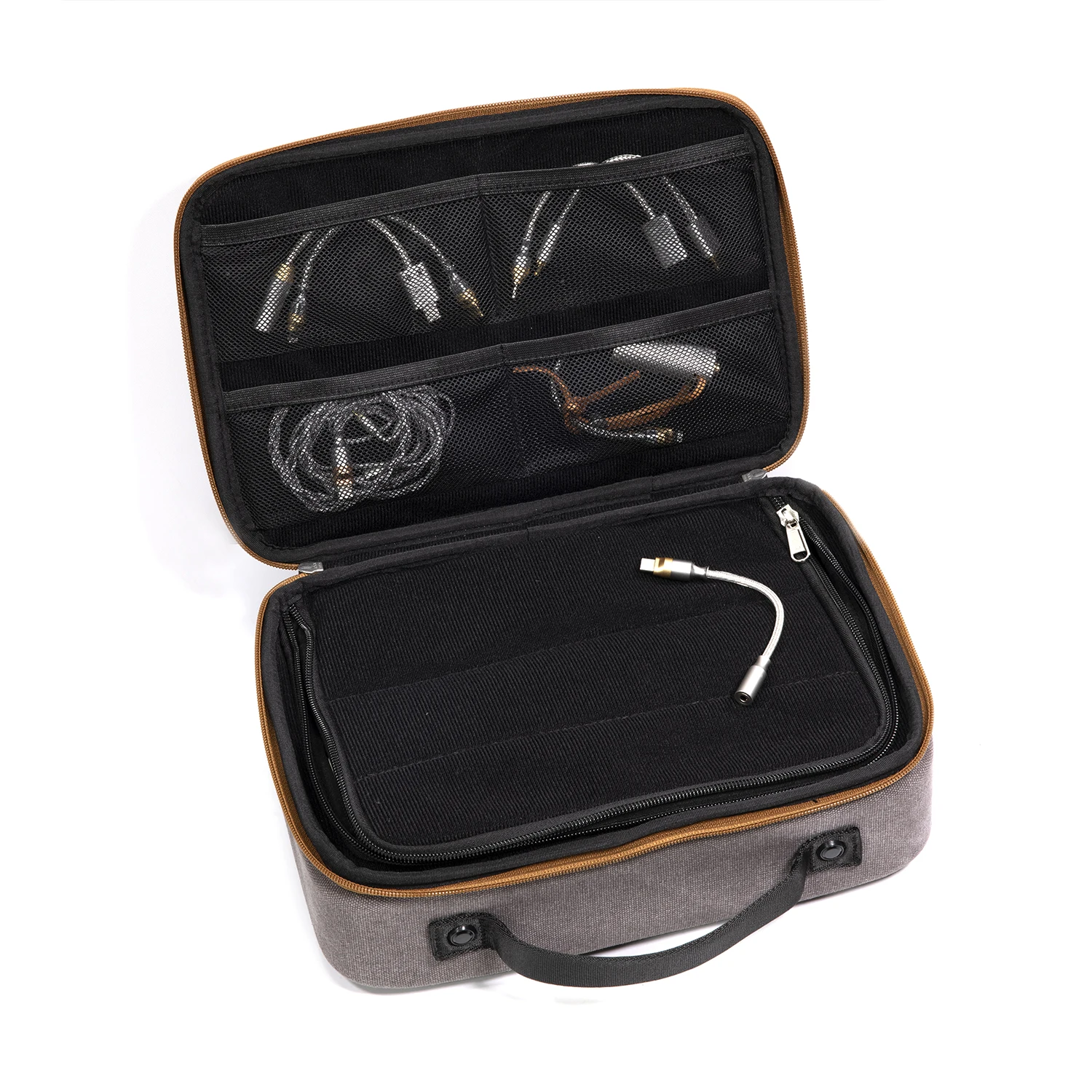 DD ddHiFi CZ300 حقيبة تخزين HiFi محمولة ذات سعة كبيرة ومساحات متعددة مصنوعة من قماش القطن المقاوم للماء باللون الرمادي القديم 16A