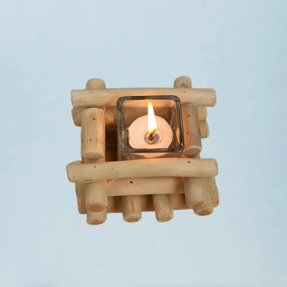 1Pcs Retro Wooden Holder Driftwood Style Natural Wood Tealight Stand for Housewarming Gift Succulent Planter Living Room