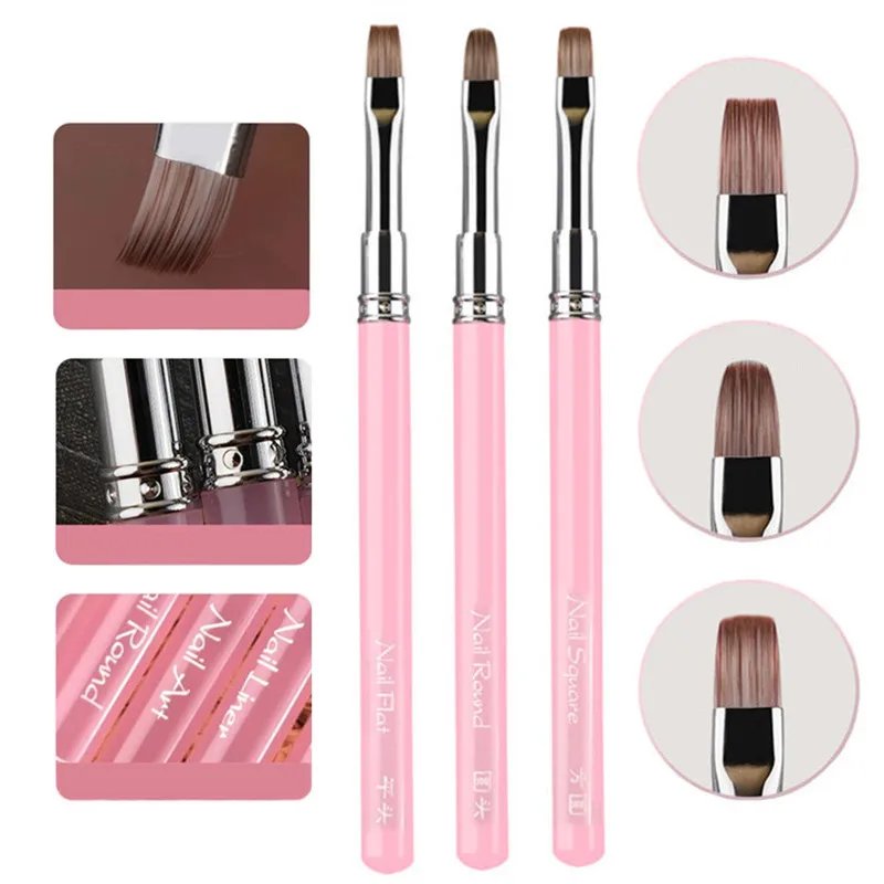 

1/3PCS Pink Round Handle Gel Painting Brush Nail Art For Gel Tip Extension Acrylic Builder Accessory Nail Art Brushes
