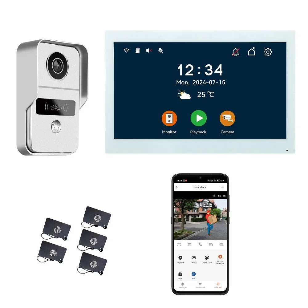 1セット2線式インターホン ドアベル 7/10インチIPSタッチパネル ワイヤレス2.4G WiFi Tuya Smart Lifeアプリ プッシュメッセージ 2MPビデオドアホン