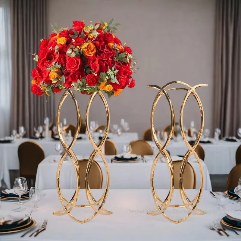 Goldener Metall-Blumenständer als Mittelstück für Hochzeiten, Metallhalterung für Blumen-Mittelstücke, 4-10 Stück – Detail 4