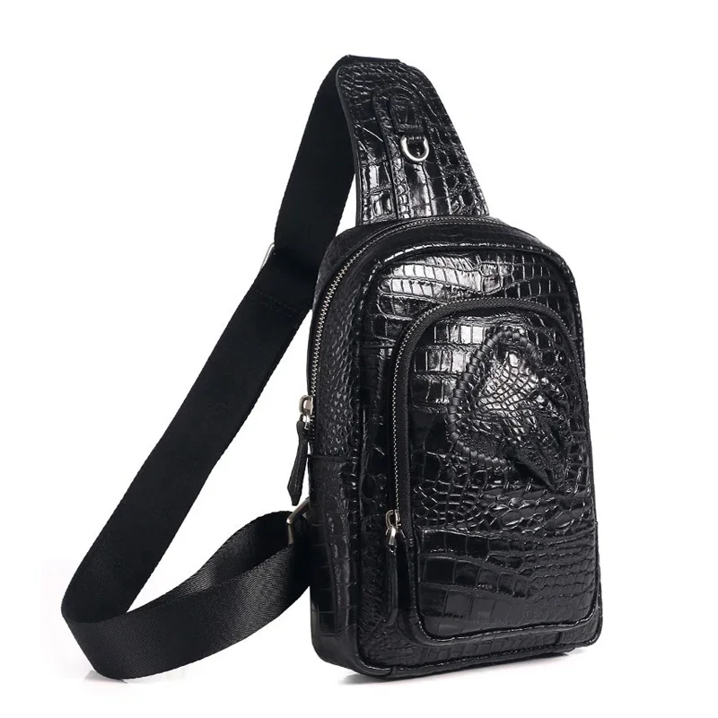 New Fashion Cow Genuine Leather Men Waist Packs Male Alligator Casual Chest Pack Quality Boy Brand Design Chest Shoulder Package