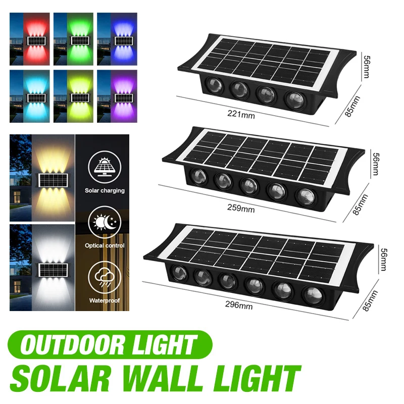 

Solar Wall Lamp RGB Outdoor Waterproof Solar Powered Light High Brightness UP and Down Illuminate for Home Garden Yard Decor