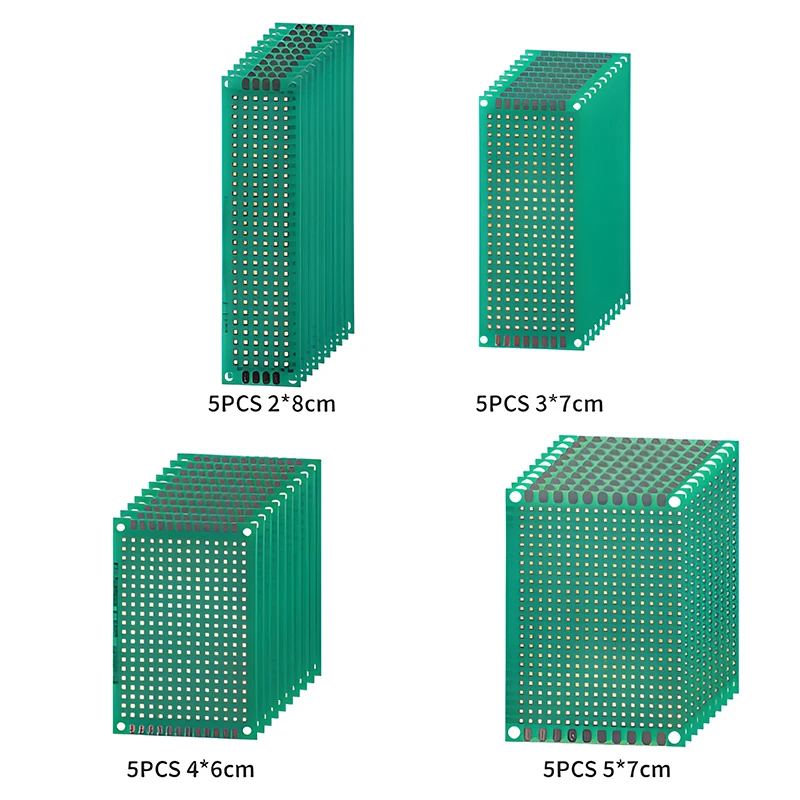 20 قطعة من لوحة النموذج PCB، لوحة دوائر خضراء مع 4 أحجام متوافقة، لوحة نموذج PCB مزدوجة الجوانب للإلكترونيات ذاتية الصنع