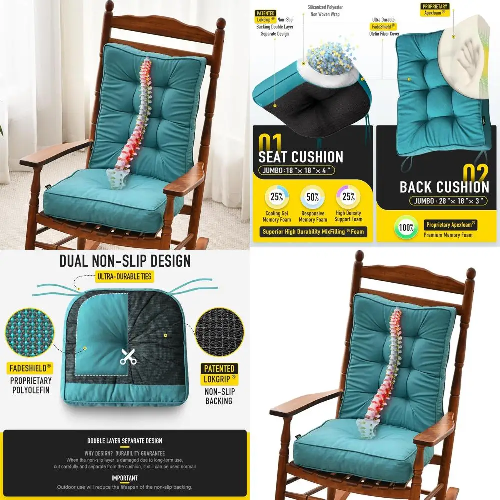 

Набор подушек для кресла-качалки из бирюзовой нескользящей пены с эффектом памяти, водостойкий, толстый и прочный с завязками для использования в помещении или на открытом воздухе