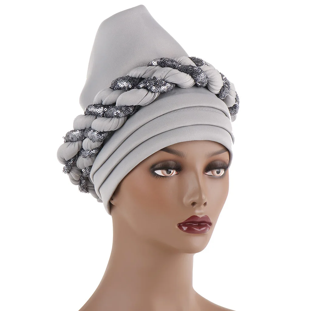 Nigerian Auto Gele Headtie Aso Oke Women Turban Headscarf Beanie Twisted Braid Wrap Hat Hijab Muslim Scarf Headwrap Already Made