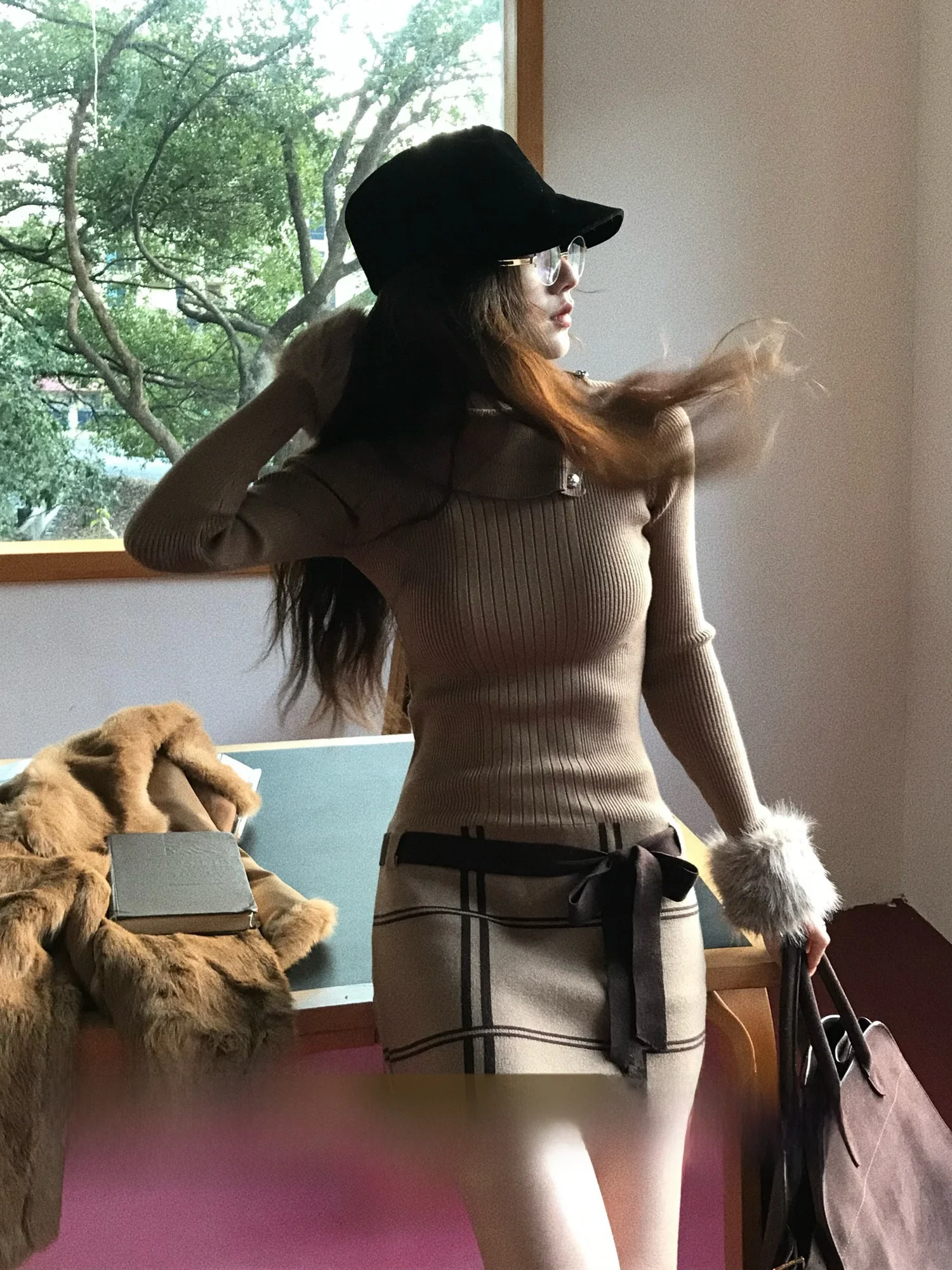 

Вязаное платье-миди с завязками, приталенное, H-образного силуэта, повседневное, с длинным рукавом, для женщин, для ежедневной носки, от Ai by Poem