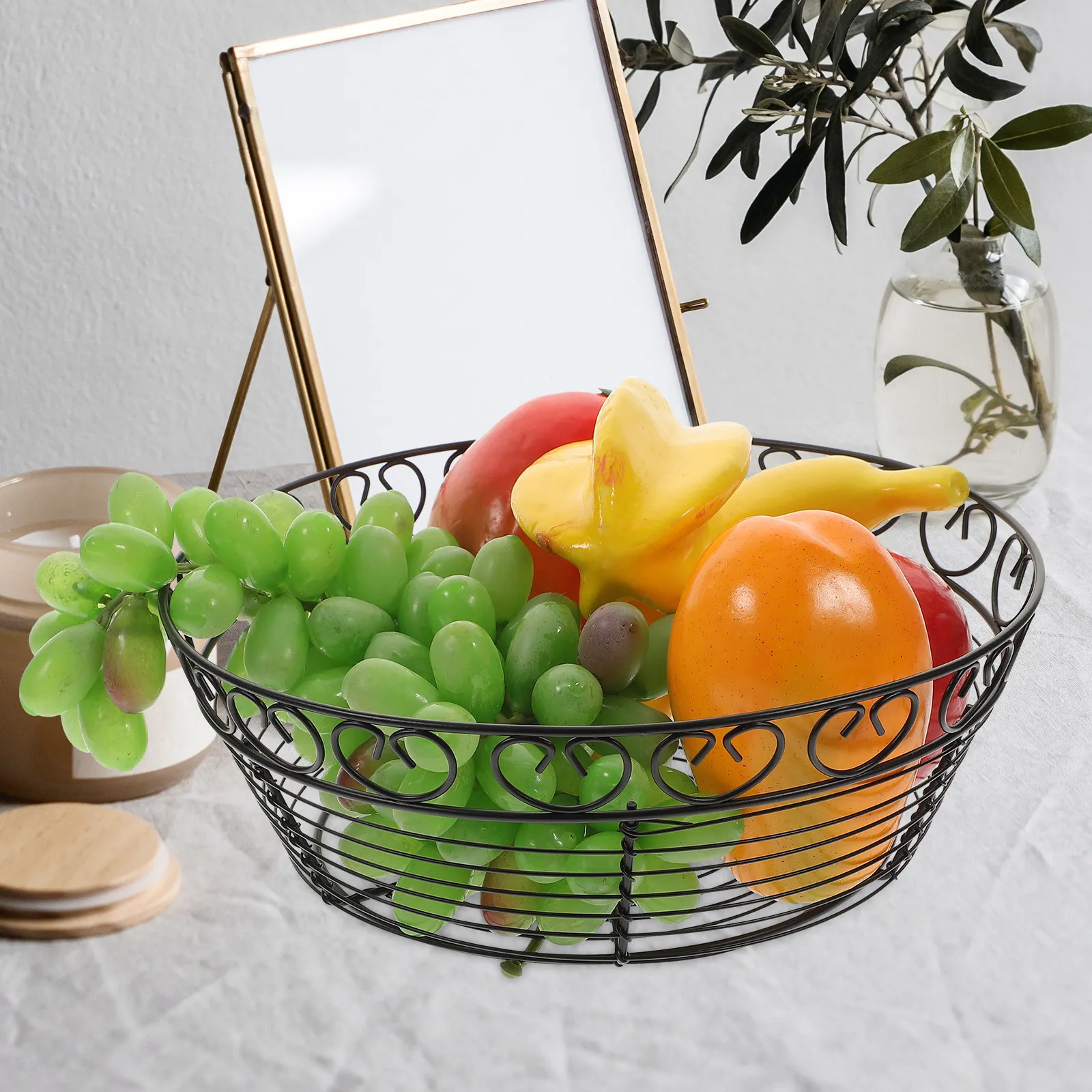 Iron Art Bread Basket Round Wire Storage Basket for Fruit Vegetables Snacks Sweets Home Office Restaurant Decorative Fruit Bowl