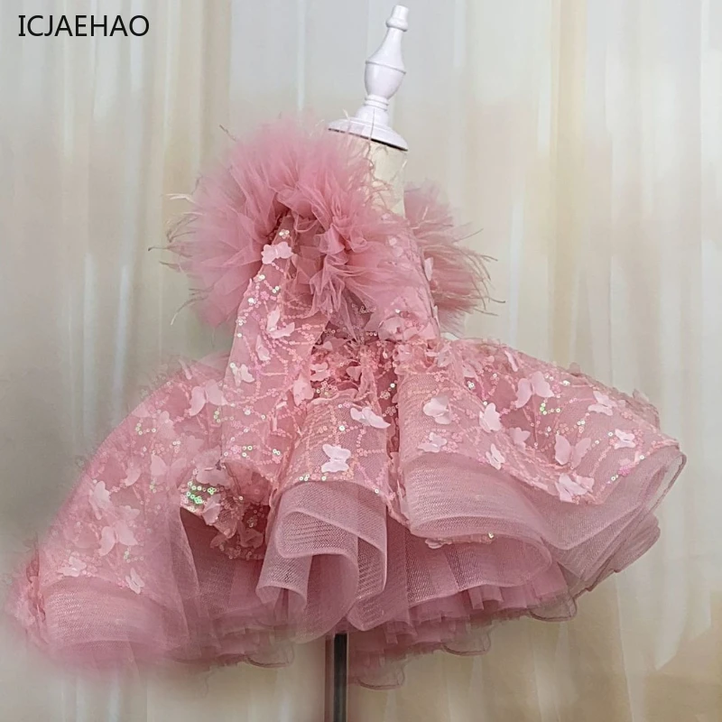 Icjaehao Pink Girl Birthday Dress Bow Sequin Princess Dresses Children Newborns Baby Prom Party Costume Clothes Vestido Trailing