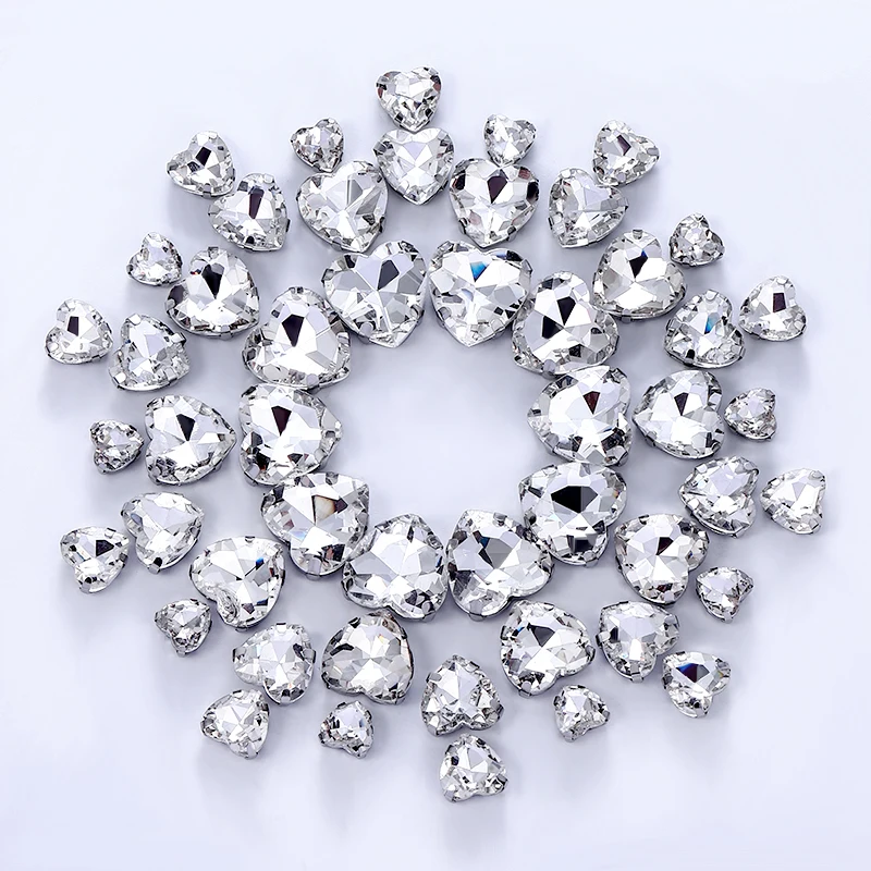 QIAO Mehrfachform Gemischte Größen Glas-Aufnähstränen Flache Rückseite Klare Kristallsteine für Hochzeitskleid-Accessoires – Detail 9