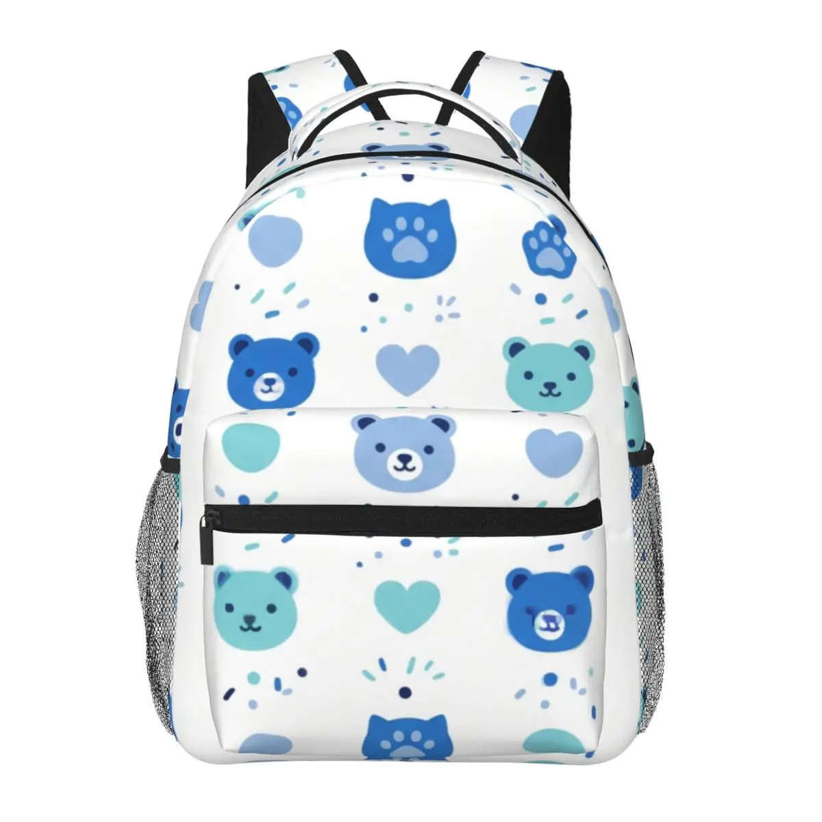 Pink School Backpack Vertical Animal Face Paw Heart Dot Preppy School Blue White Lightweight Daypack for School Outdoor Weekend