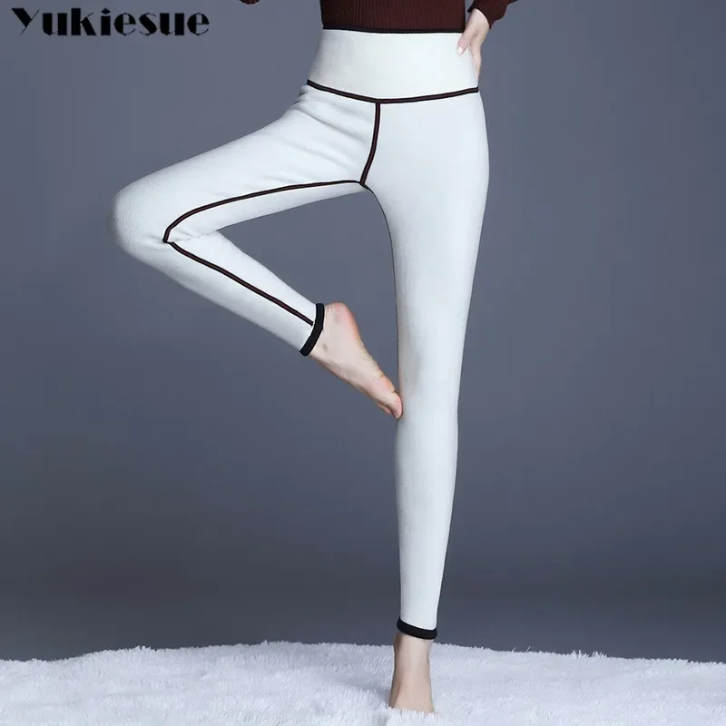 Solid color Women High Waist Elastic Skinny Fleece Trousers Leggings Winter Pants For Women Thick Velvet Pants Warm Trousers