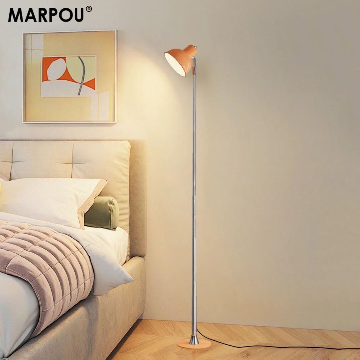 MARPOU LED Floor Lamp Retractable 45cm-145cm Dimmable Desk Lights Modern Simple Telescopic Floor Stand Light Living Room Bedroom