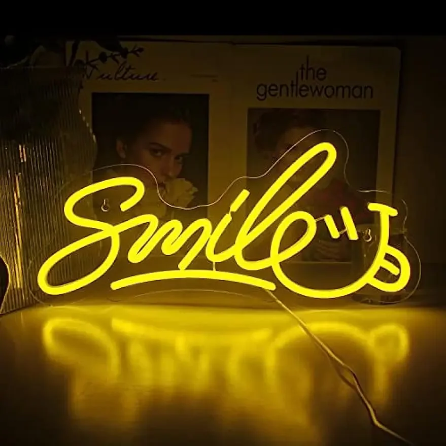 Smile Neon Sign for Wall Decor Yellow Led Neon Light for Cute Room Decor preppy Dorm Bedroom Decor Aesthetic Christmas Kids Gift