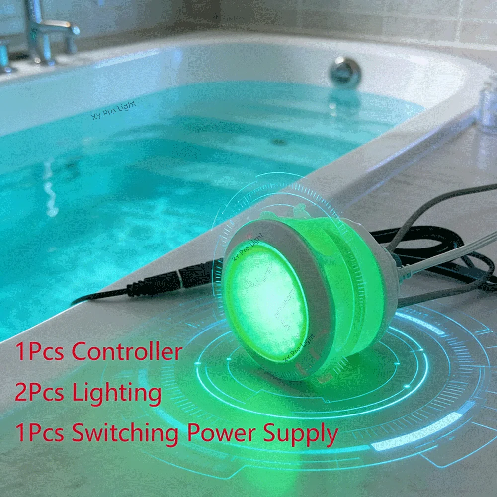 AC12V RGB Underwater Bath Light 180mA 80MM Stainless Steel Face Colorful Surface Submersible LED Pool Lights LED Bathtub Lamp