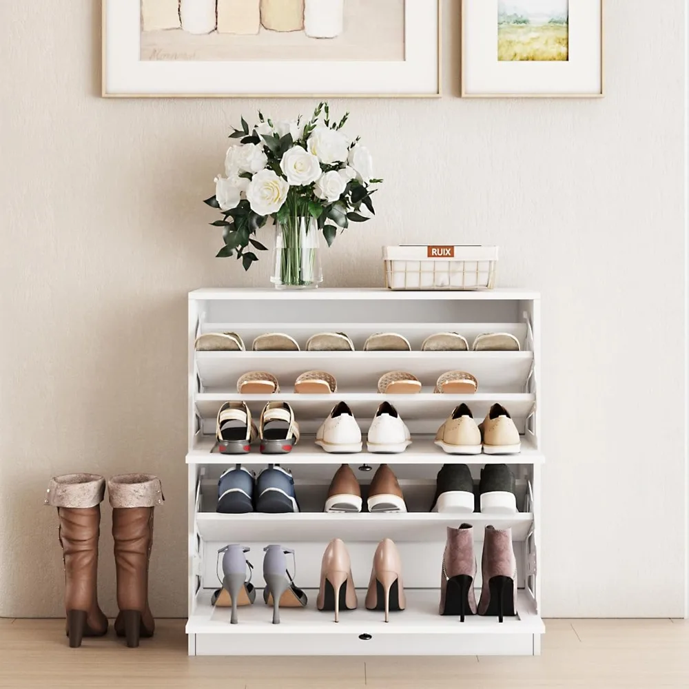 

Shoe Cabinet with 2 Flip Drawers, Shoe Storage Cabinet with 3-Tier Shoe Rack & Adjustable Shelves, Customized