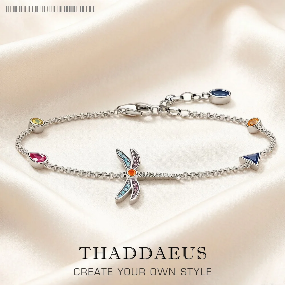 Bracelet Link Chain Colourful Dragonfly Pure 925 Sterling Silver Bohemia Jewelry Europe Women Gift