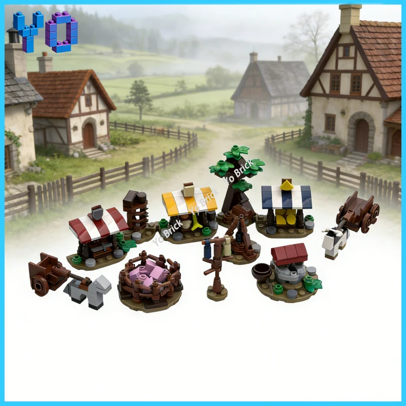 

Medieval Marketplace Expansion MOC Building Bricks, Detailed Market Extension for Historical Scene Layout