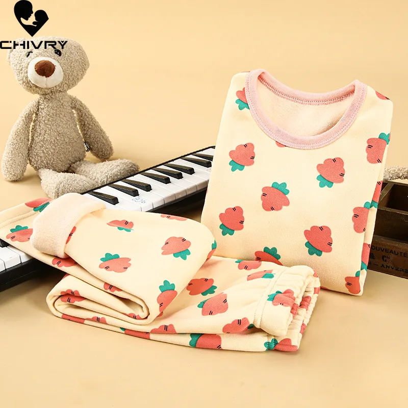 

Kids Autumn Winter Thicken Warm Pajamas Baby Cute Cartoon Long Sleeve O-neck Pyjamas Boys Girls Casual Sleepwear Clothing Sets