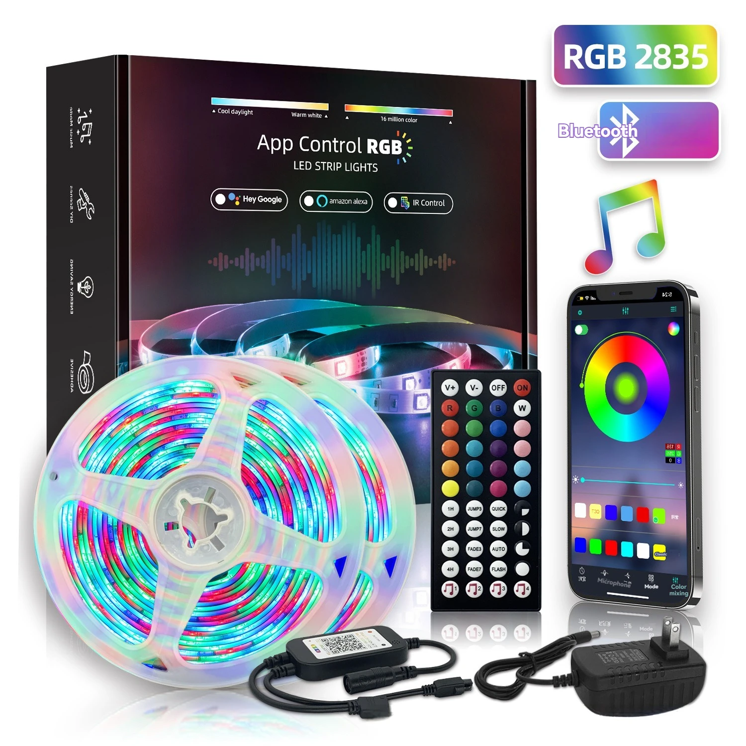 

Светодиодная лента RGB, приложение с 44-клавишным пультом дистанционного управления, подходит для спальни, гостиной, кухни, декора киберспорта, ночника