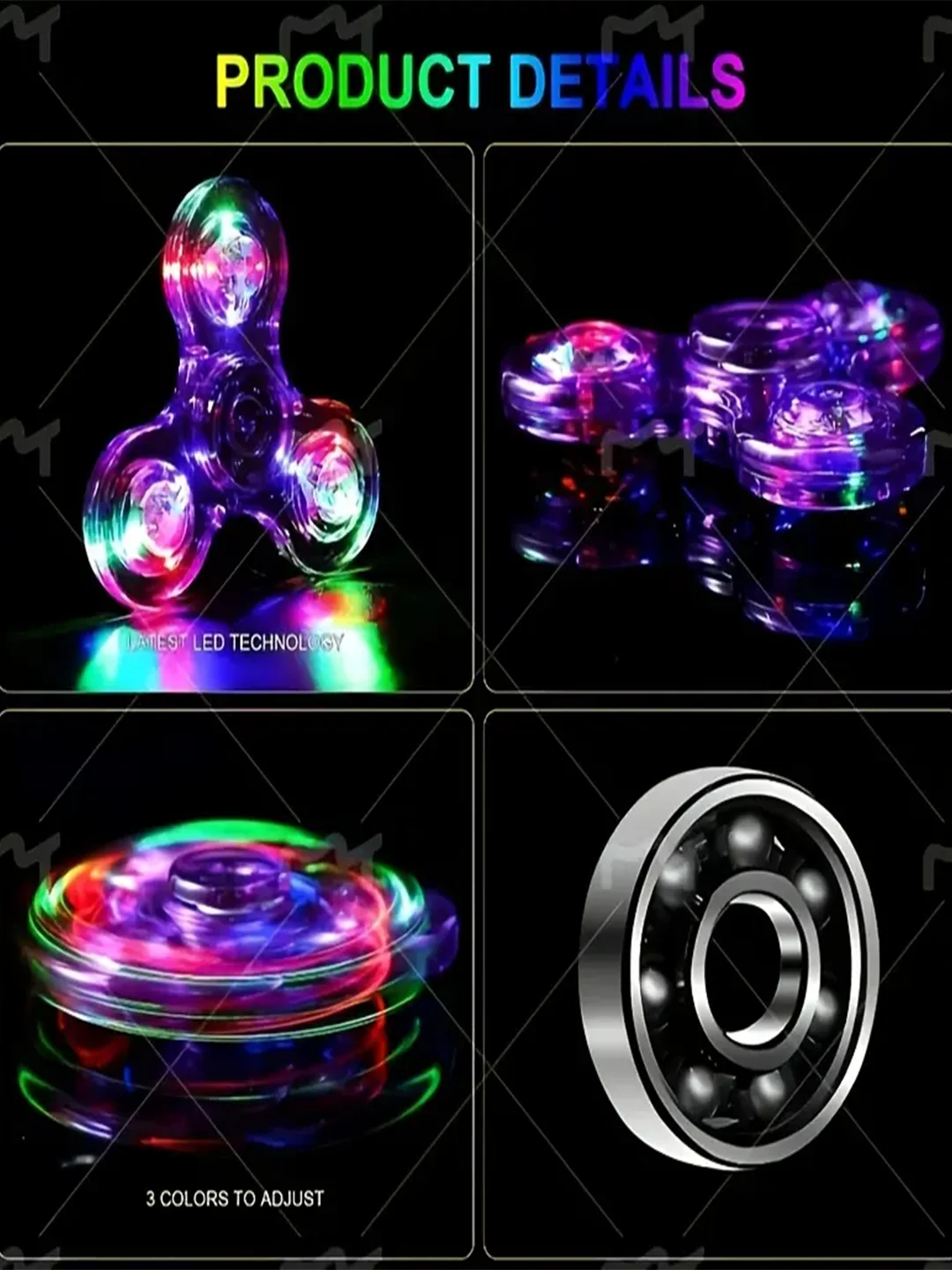 LED イルミネーション フィジェット スピン - クリア、子供と大人向けのストレス解消ハンドトイ、カラフル、フィジェット スピナー