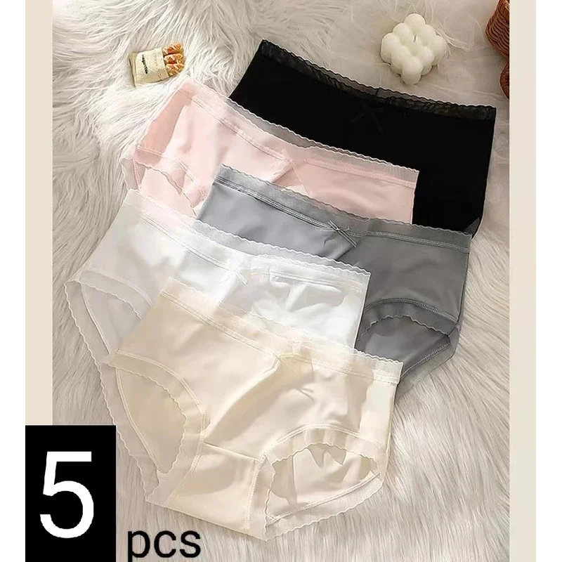 Summer thin ice silk underwear women full cotton crotch antibacterial women sexy pure desire lace breathable 2024 new model