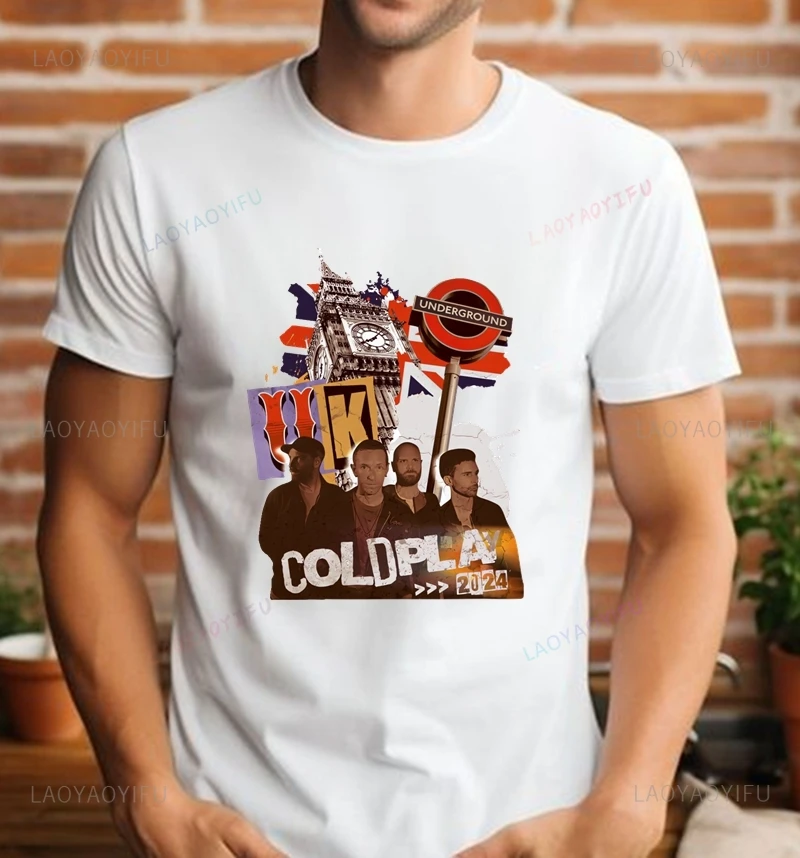 British Famous Coldplay Classic Fashion Printed T-shirt, Fashion Casual Street Wear, Spring and Summer Top Cotton T-shirt