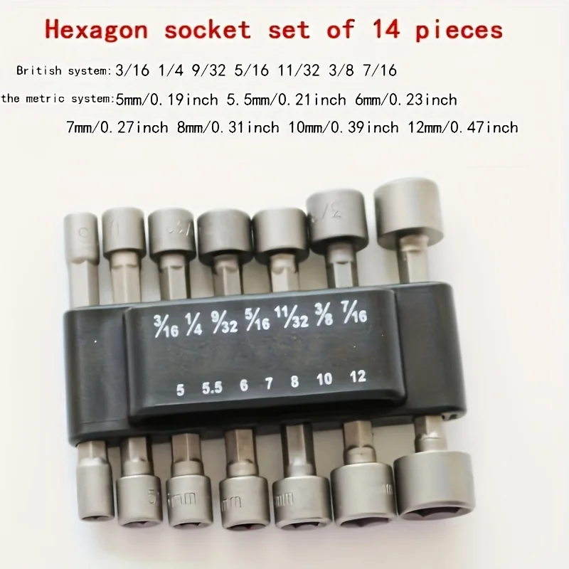 14pc/set impact screwdriver socket Hexagonal handle metric imperial complete set Extended socket adapter enthusiasts screwdriver