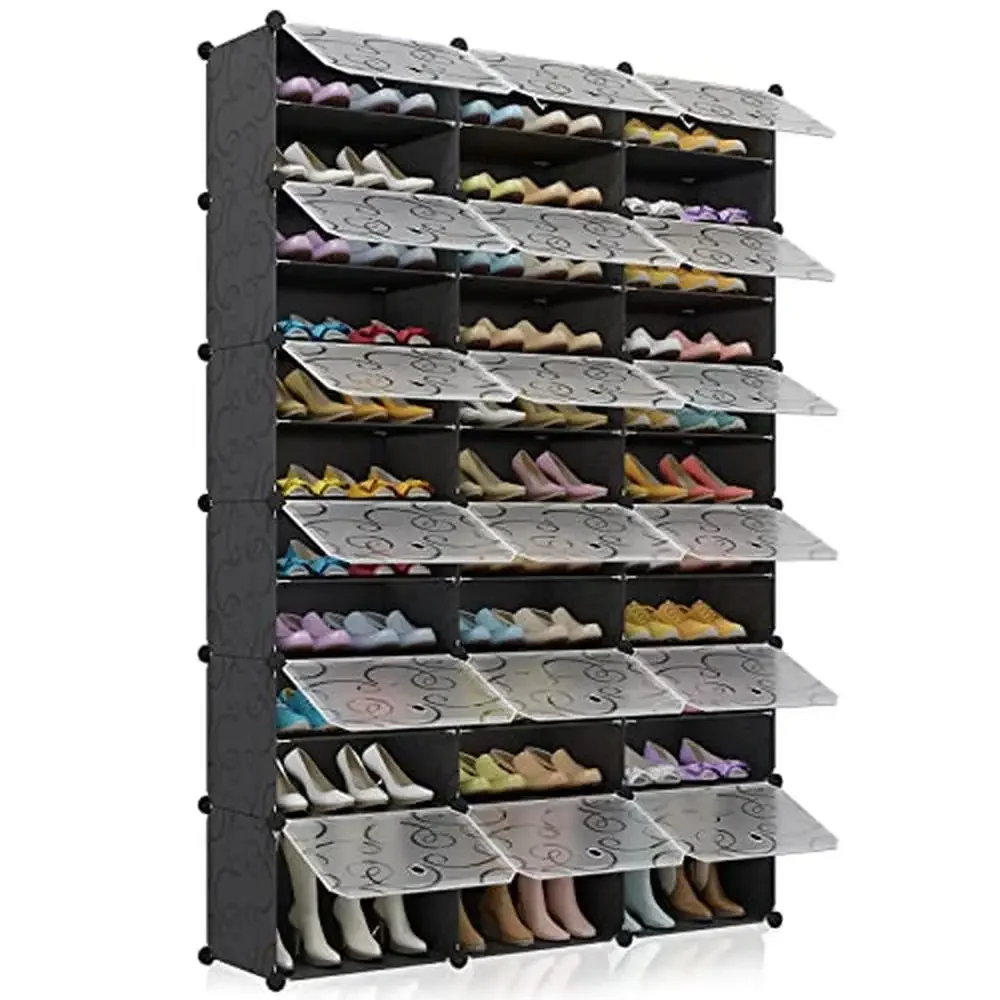 

Large Detachable 72-Pairs Shoe Storage Organizer Cabinet with Stylish Door Panel DIY Plastic Shoe Rack Shelves Living Room and