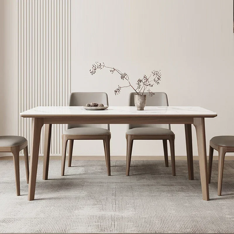 Bright Rock Slab Dining Table And Chair Combination Modern Simplicity Ash Wood Rectangle Soft Pack Chair Furniture Solid Wood
