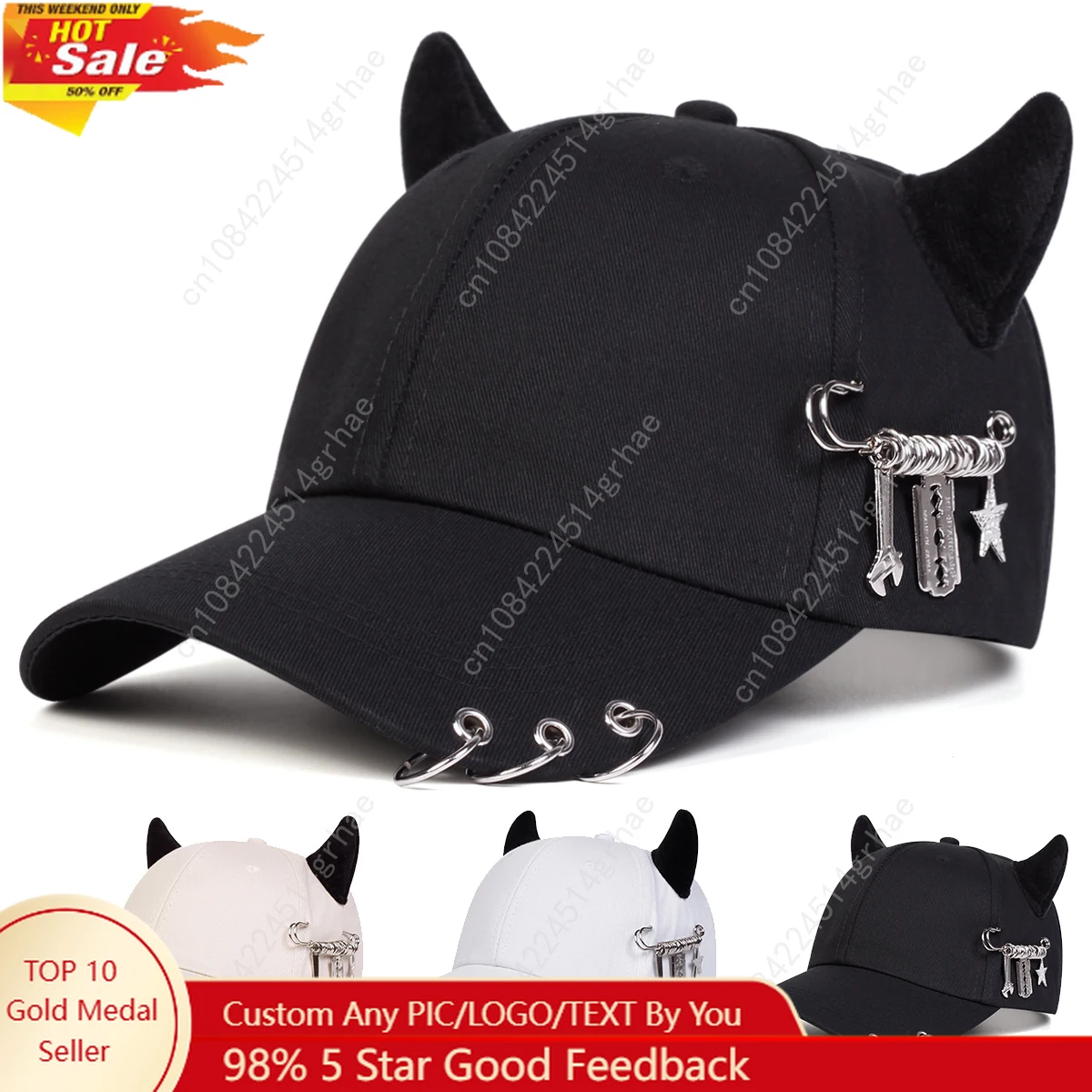 

Unisex Lron Ring Cow Horn Personality Baseball Caps Spring Autumn Outdoor Adjustable Casual Hats Sunscreen Hat