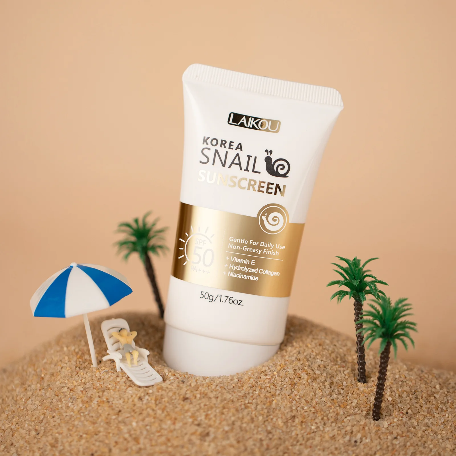 LAIKOU Snail Sunscreen, Moisturizing Hydrating Sun Cream for Face, UV Protection SPF Makeup Base 50g Water Resistant