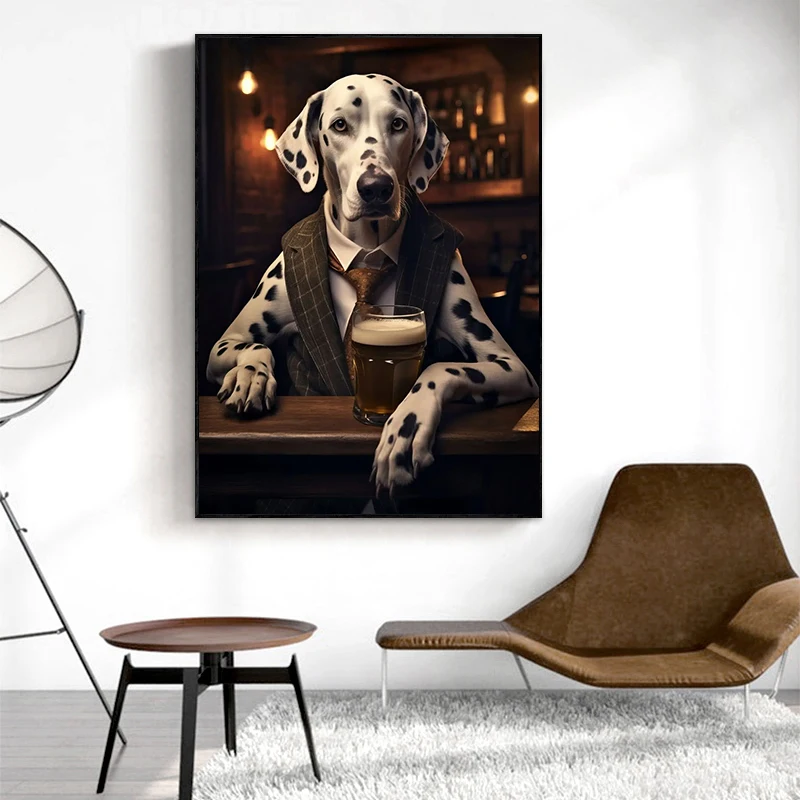 Cute Dog in The Pub Poster Prints Canvas Painting Pug German Shepherd Corgi Collie Animal Beer Wall Art Room Home Decor Cuadros